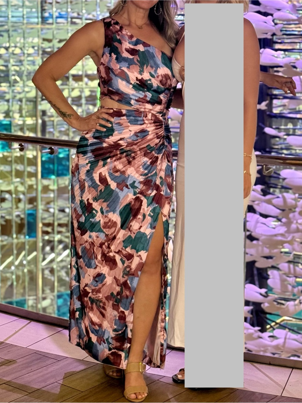 Abercrombie & Fitch One-Shoulder Pink, Blue & Green Floral Draped Maxi Dress - Picture 6 of 6